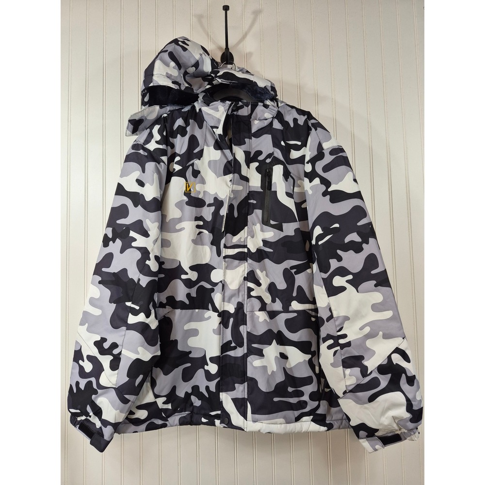 NEW Keevoom Mens Gray Camo Hooded Faux Fur Lined‎ Thick Puffer Winter Jacket 3XL